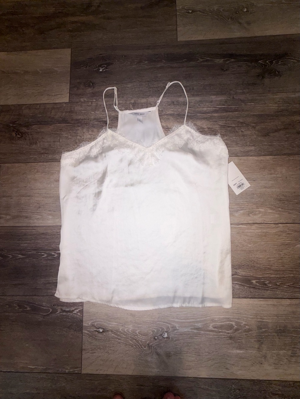 Nine West White Lace-Trim Satin Camisole